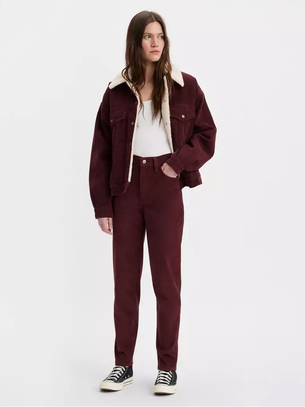 Levi's Corduroy High-Waisted Mom Jeans - Rust Red